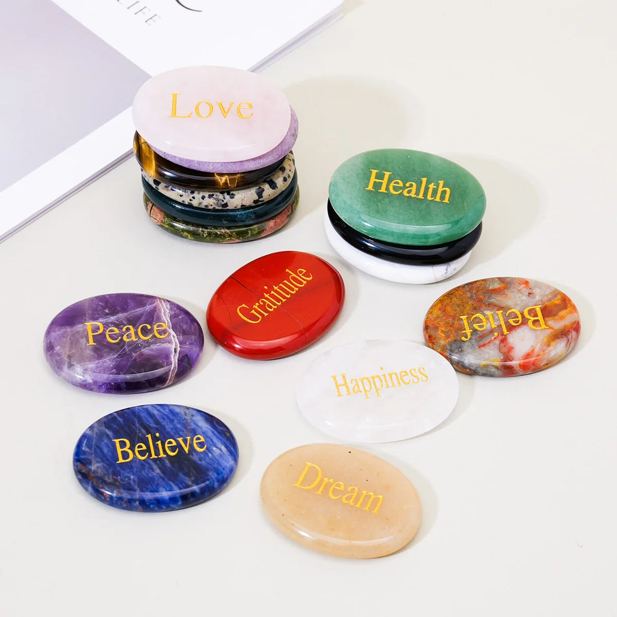 Natural Crystal Thumb Worry Stone for Meditation Anxiety Charkas