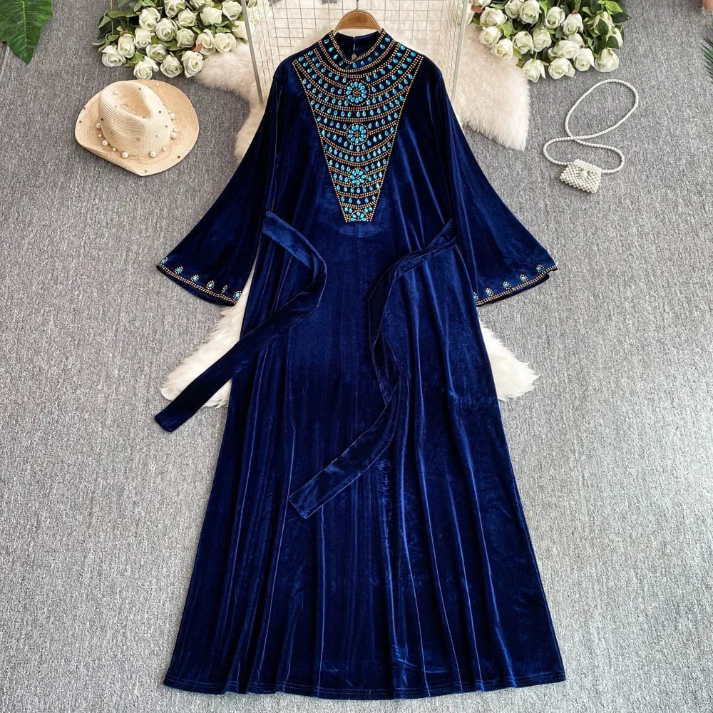 Royal Peacock Velvet Dress