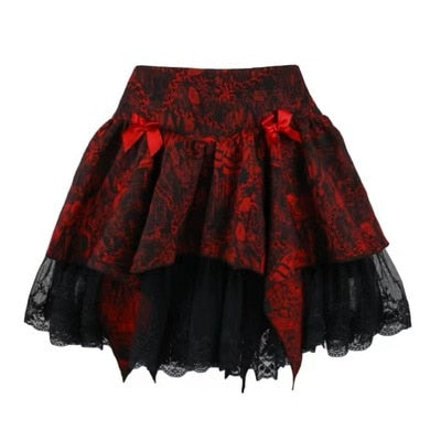 Red Gothic Embossed Jacquard Lace Top & Skirt