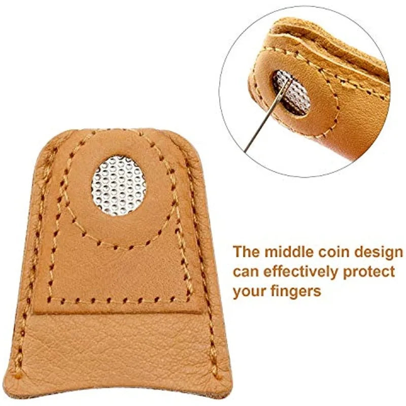 2Pcs Leather Thimble Soft Artificial Sheepskin Needlework Finger Cover Quilting Thimble Sleeve Handmade Sewing Tools