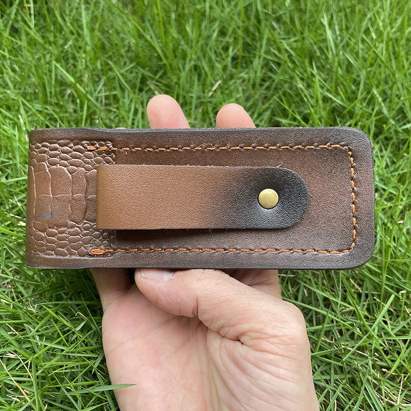 15 CM Pocket Knife Holder Embossed Genuine Leather Scabbard Pocket Knife Sheath Case Belt Holsters