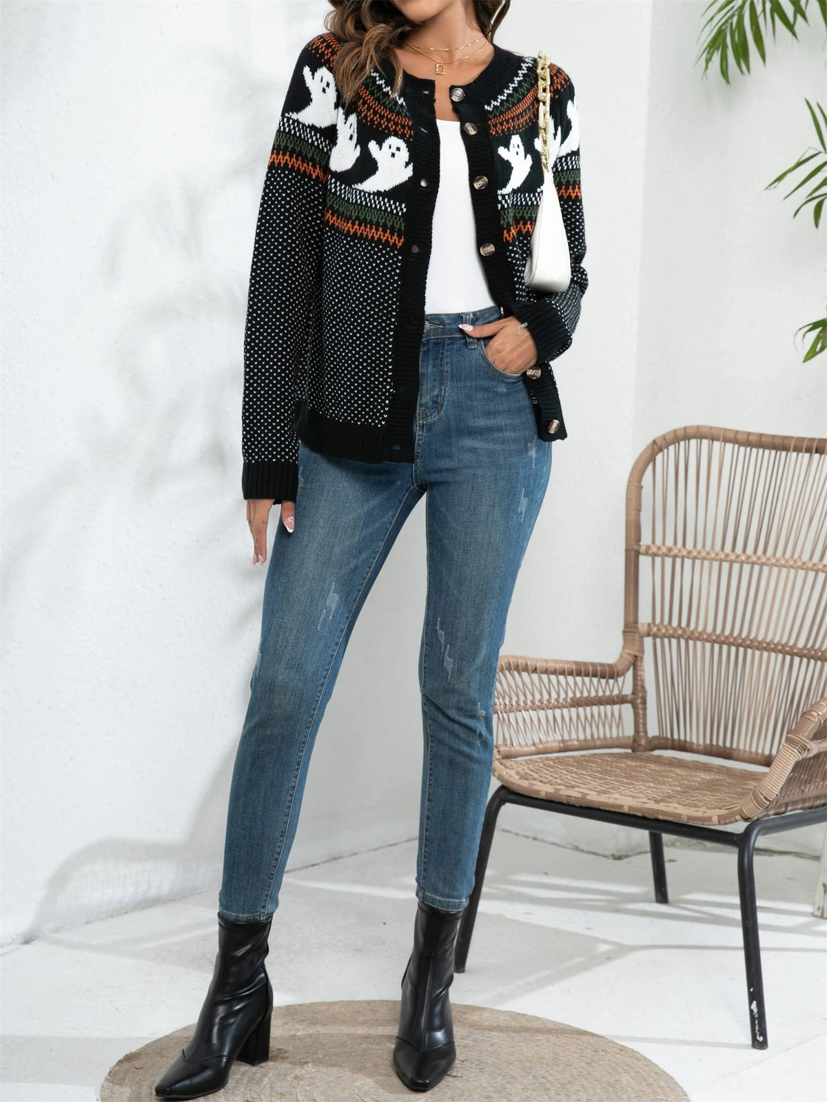 Halloween Ghosts Pumpkin Spice Cardigan