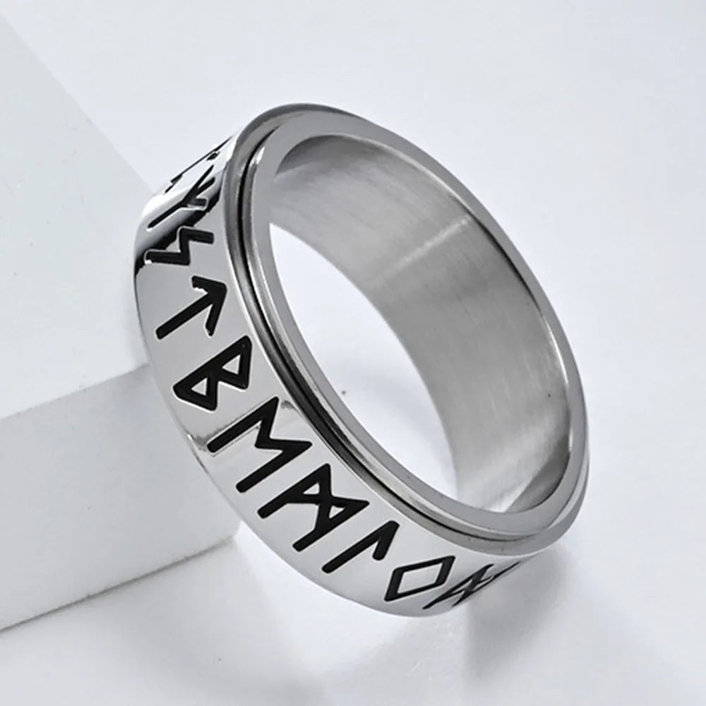 Nordic Viking Runes Spinning Ring Titanium Steel Anxiety Jewellery