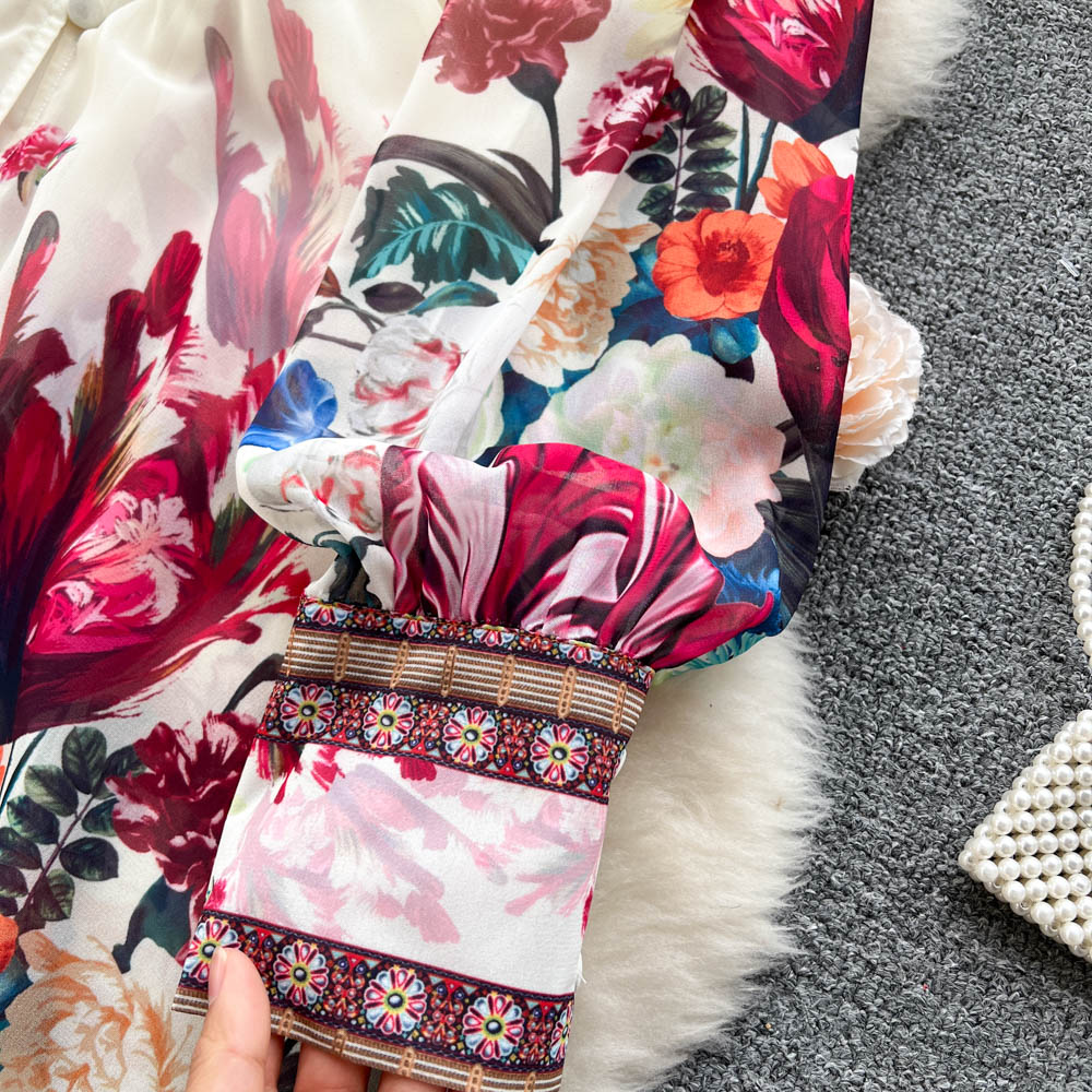 Mandy's Spring Boho Floral Chiffon Cascading Ruffles Dress