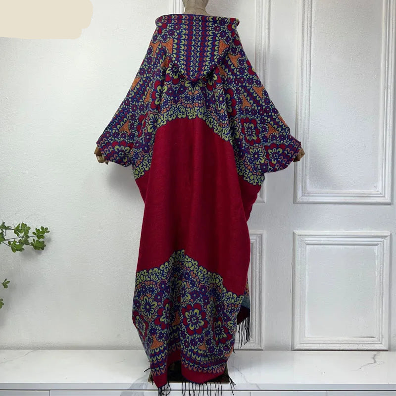 Boho Long Hooded Winter Cloak Cardigan Coat