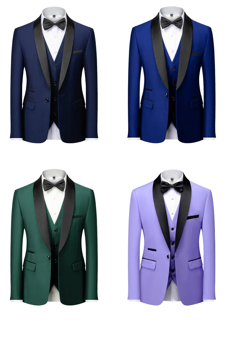 Mens Tuxedo Three Piece Suit Blazer with Trousers and Vest