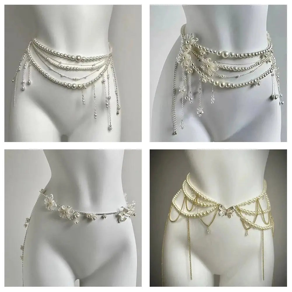 Multilayer Pearl Waist Chain Belt Body Jewellery