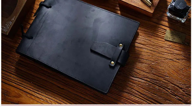 Stitched Genuine Leather Notebook 6 Colours Handmade Journal with Lock Blank Kraft Paper 200 Pages Sketchbook