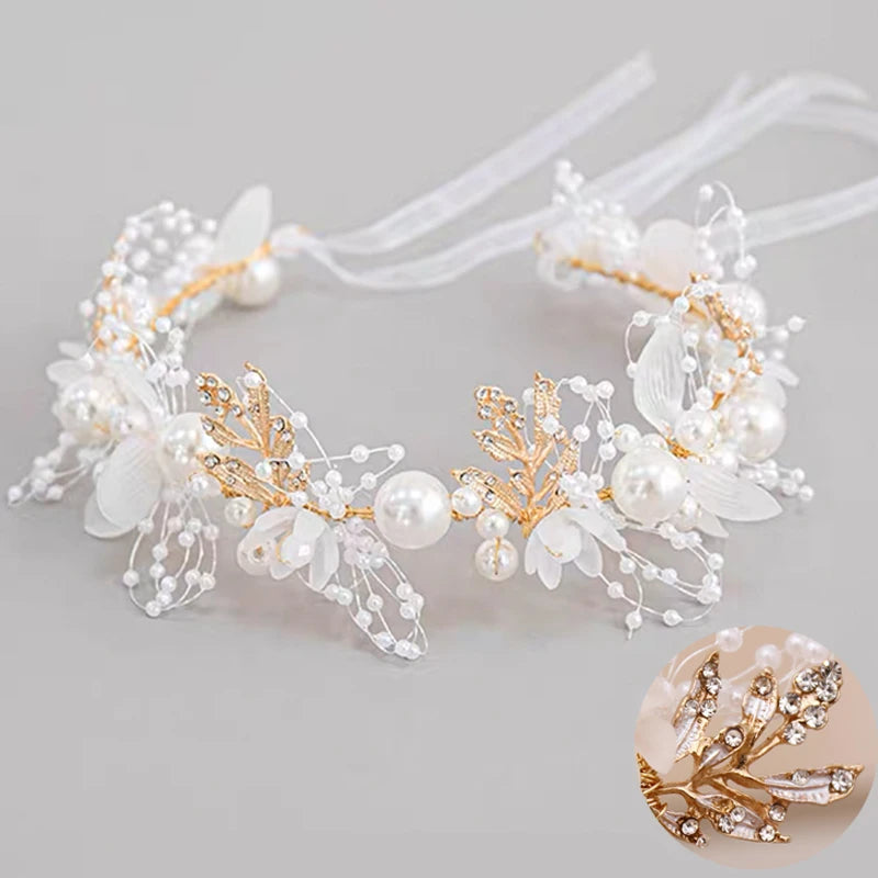Girls Pearl Flower Wreath Floral Garland Head Hoop