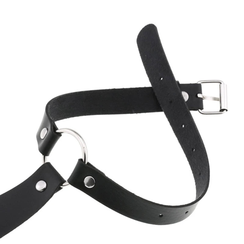 Imitation Leather Black Neck Tie Punk O-Ring Studded Choker Necklace