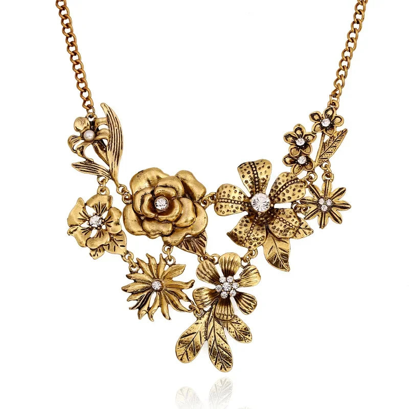 Metal Flower Bouquet Chunky Necklace
