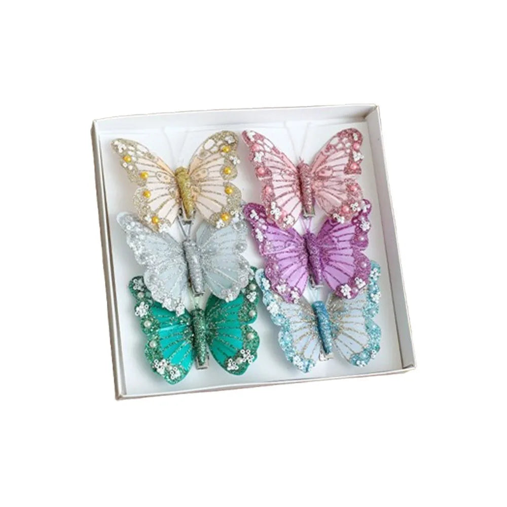 Glitter Christmas Butterflies Ornaments Sparkling Christmas Tree Decorations with Clips