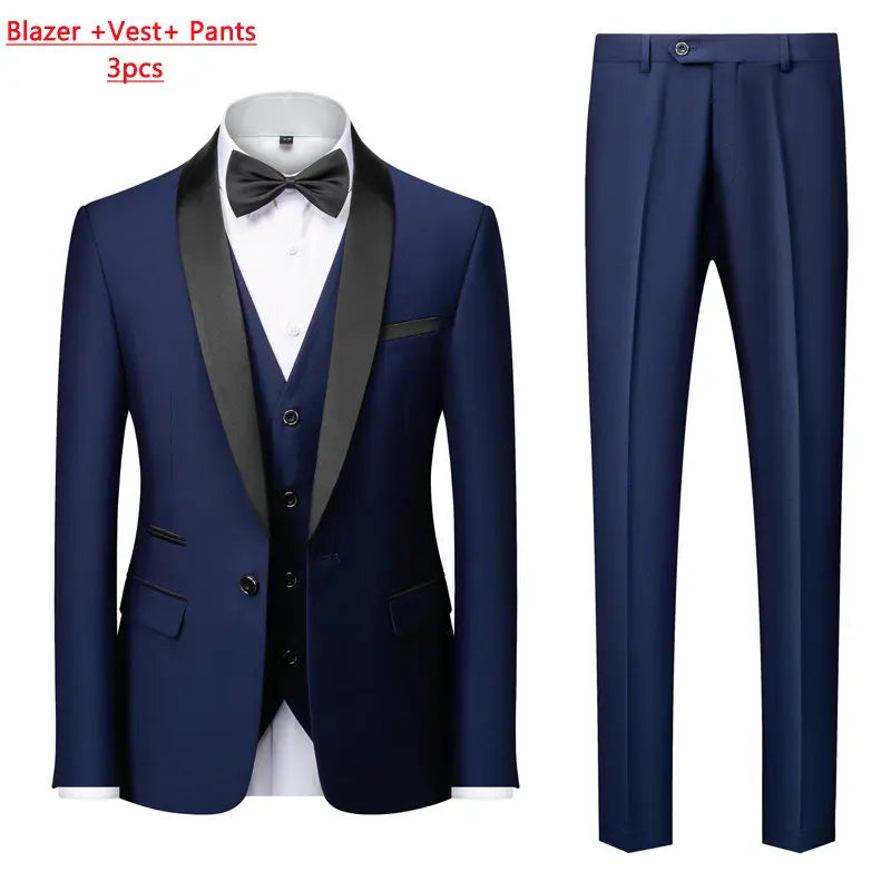 Mens Tuxedo Three Piece Suit Blazer with Trousers and Vest