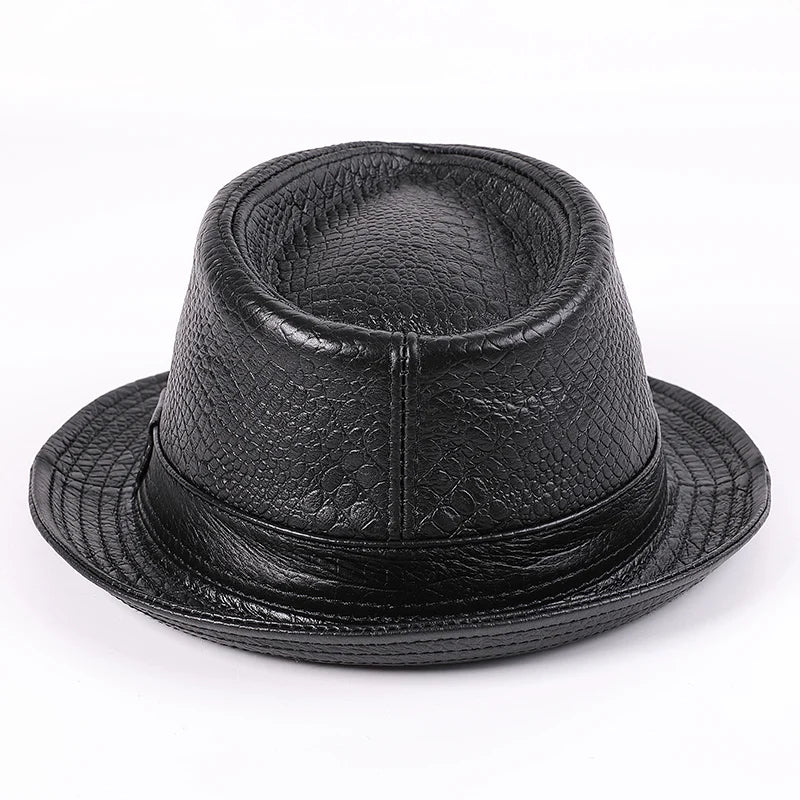 Genuine Leather Cowhide Short Brim Black/Brown Hat