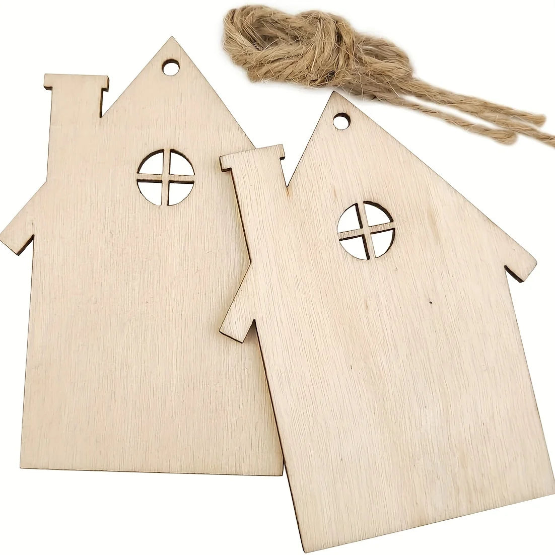 10Pcs Wooden House Cutout Ornaments DIY Wood Craft Projects