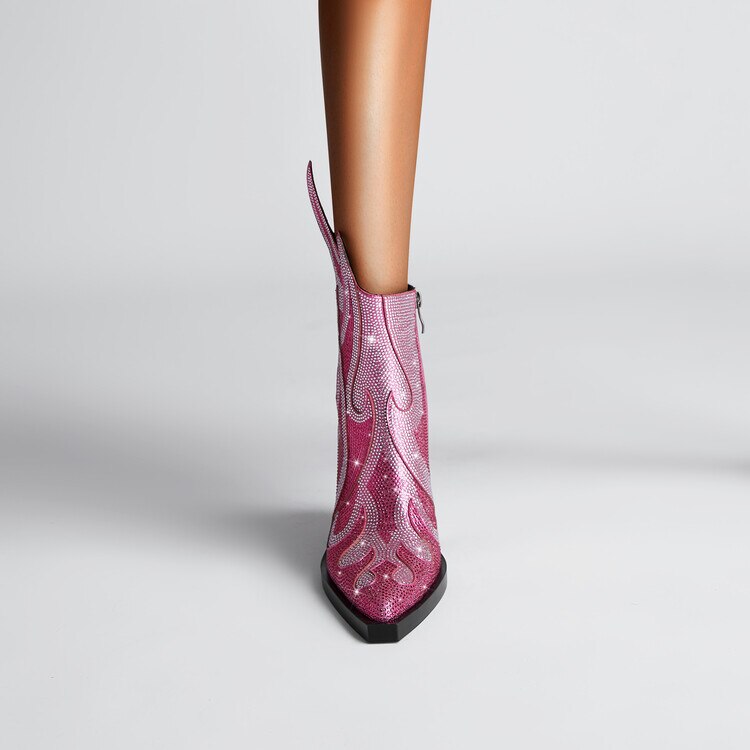 Flamin' Awesome Rhinestone Ankle Boots