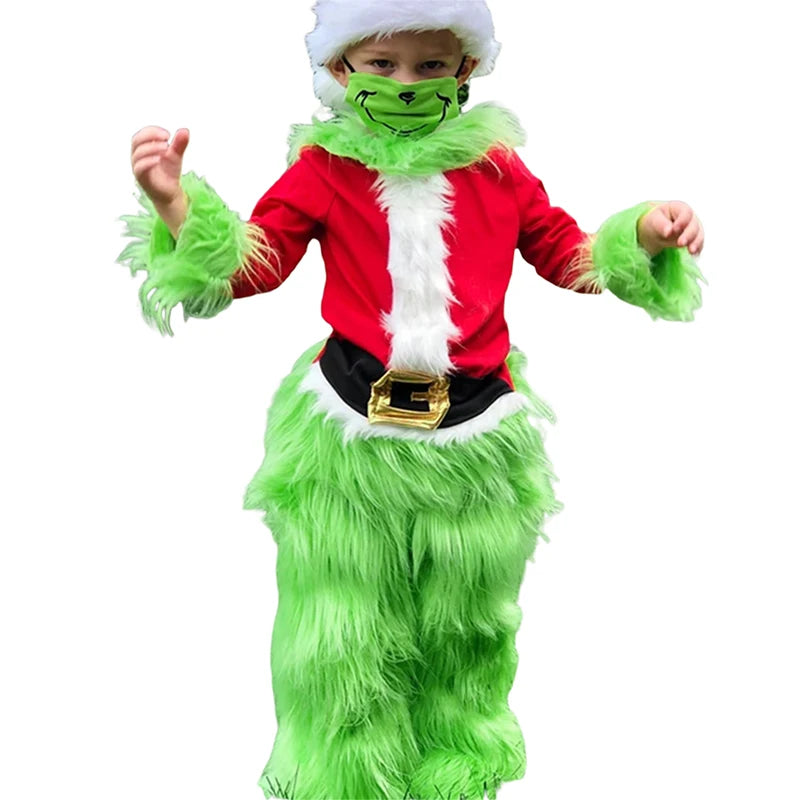 Grinch Costume Kids Boys Girls Christmas Cosplay Costume Set
