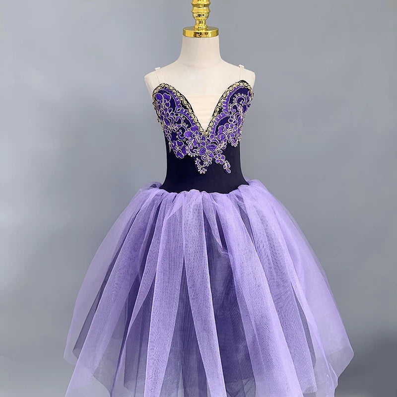 Perfect Purple Velvet Top Ballet Tutu Dress Professional Dance Performance Long Dress