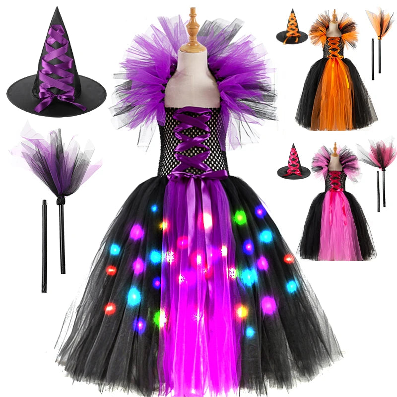 Girls Witch Ghost Vampire Halloween Costume Fluffy Tulle Dress