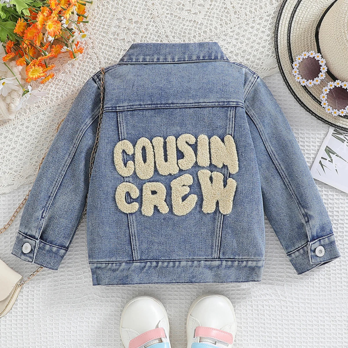 Cousin Crew and Sisters Letter Printed Denim Jackets for Girls