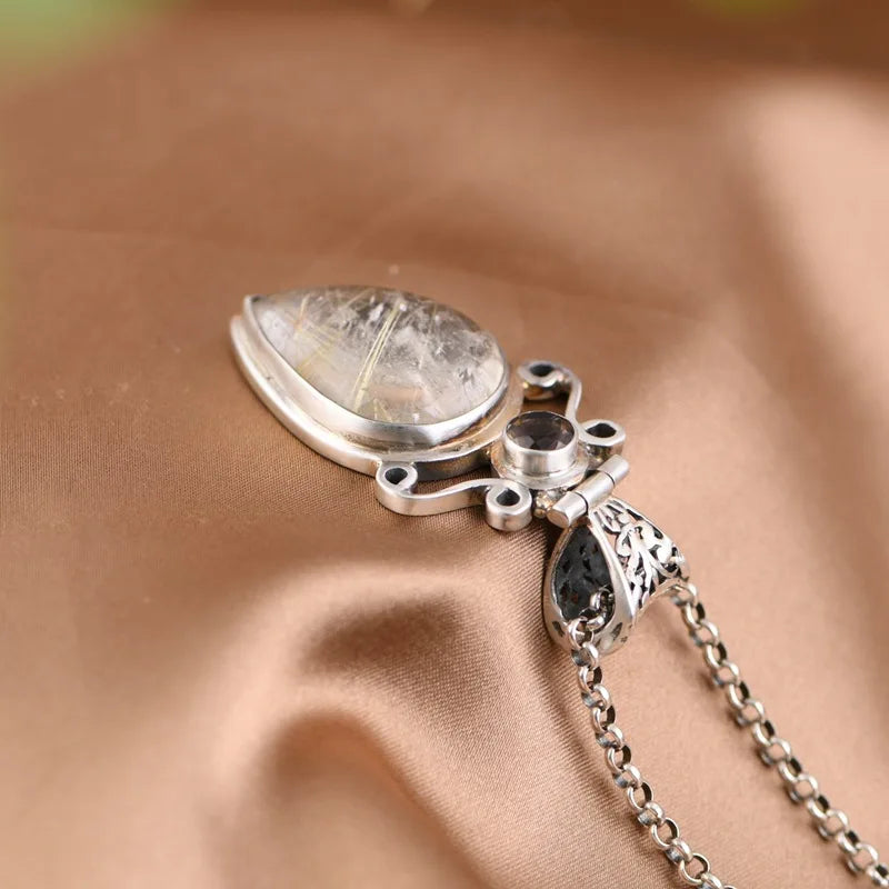 The Sun's Warmth Holder S925 Sterling Silver Pendant Waterdrop Quartz