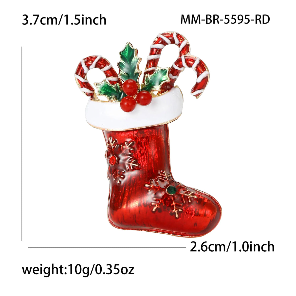 Red Enamel Christmas Stocking Candy Canes Brooches