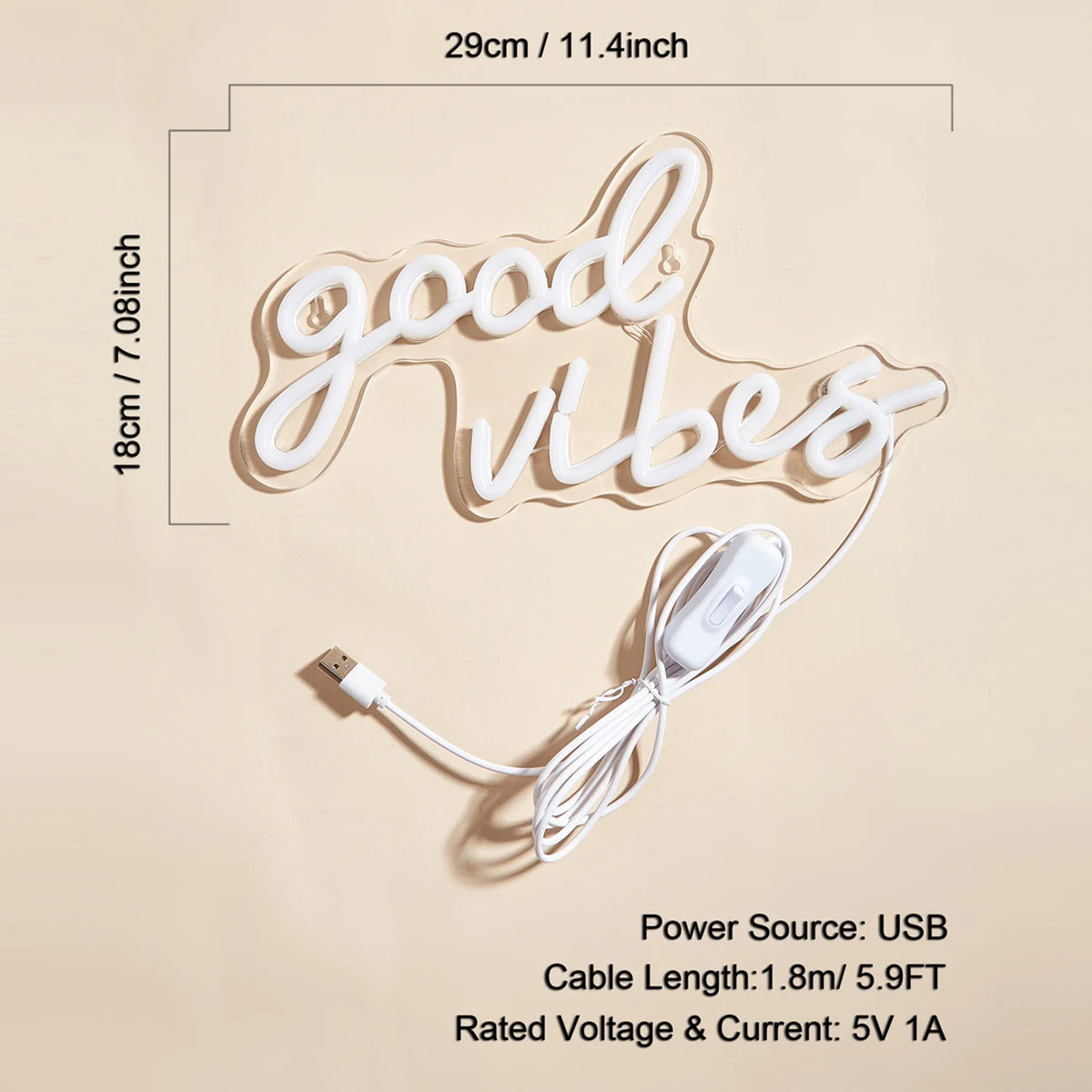 LED Neon Good Vibes USB Neon Signs Decor Lamp