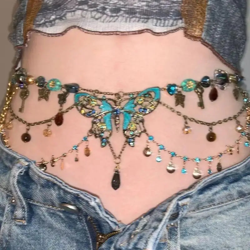 Belly Dancer's Butterfly Tassel Necklace or Belly Chain