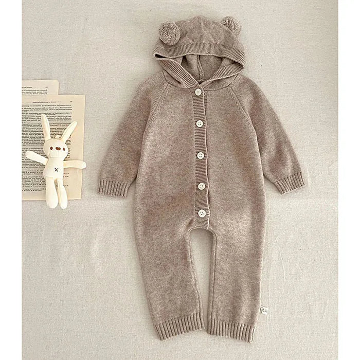 Baby and Toddler Knitted Romper Bear Bunny Ear Hooded Jumpsuits for Boys Girls