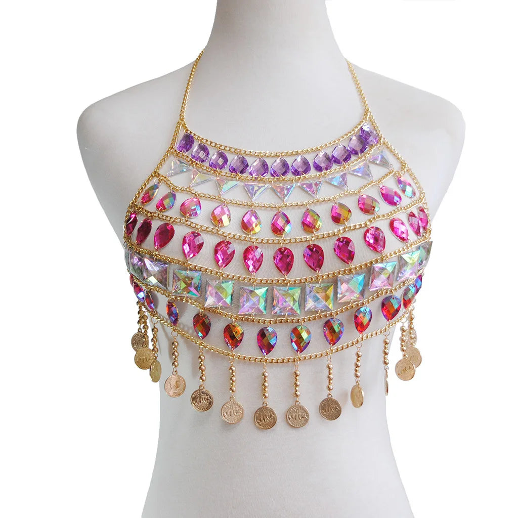 Gem Patchwork Festival Halter Tops Party Crop Top