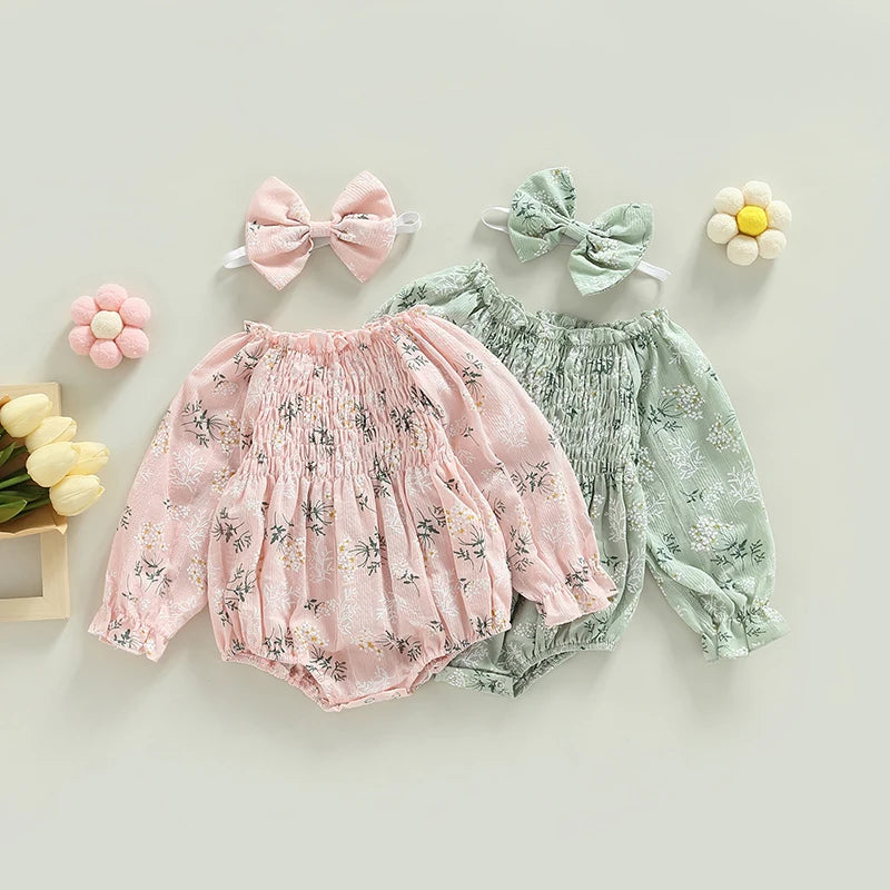 Valentines Day Easter St Patricks Christmas Baby Girls Heart Print Romper with Headband
