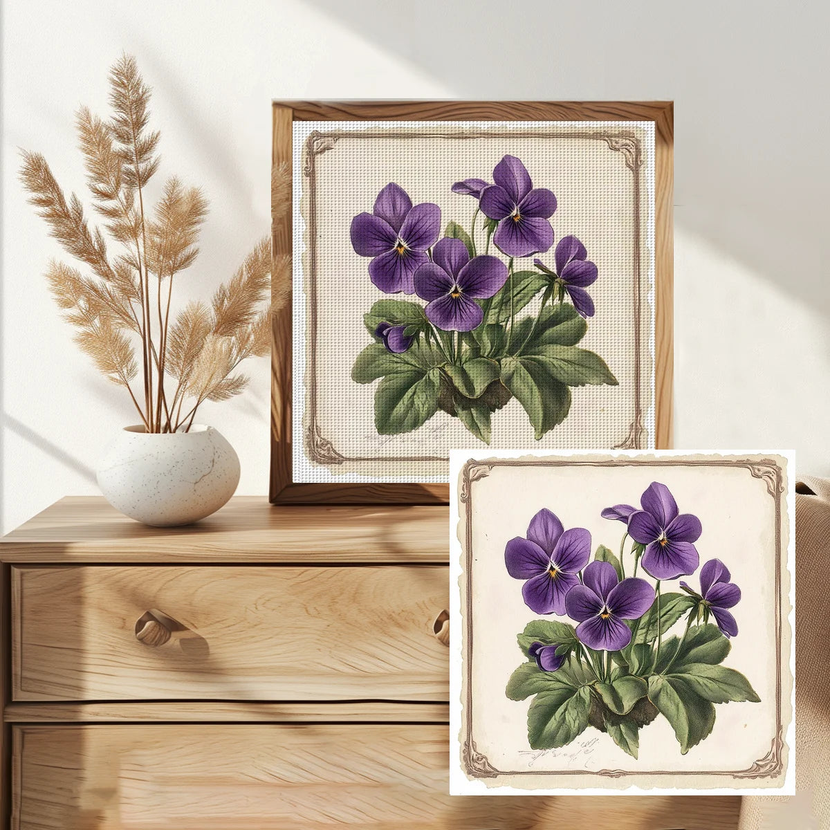 Violet Flowers Stamped Cross Stitch 30x30cm DIY Kit 11CT/14CT
