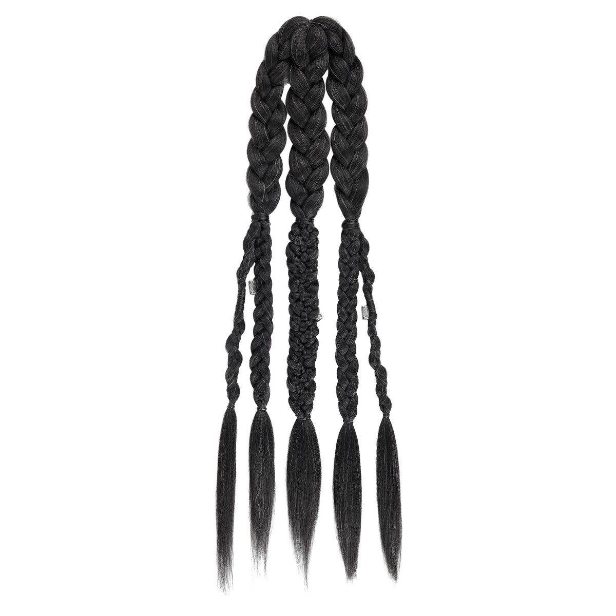 Viking Mohawk Cornrow Braided Mullet Wig Synthetic Thick 5 Braids with Metal Rings for Cosplay