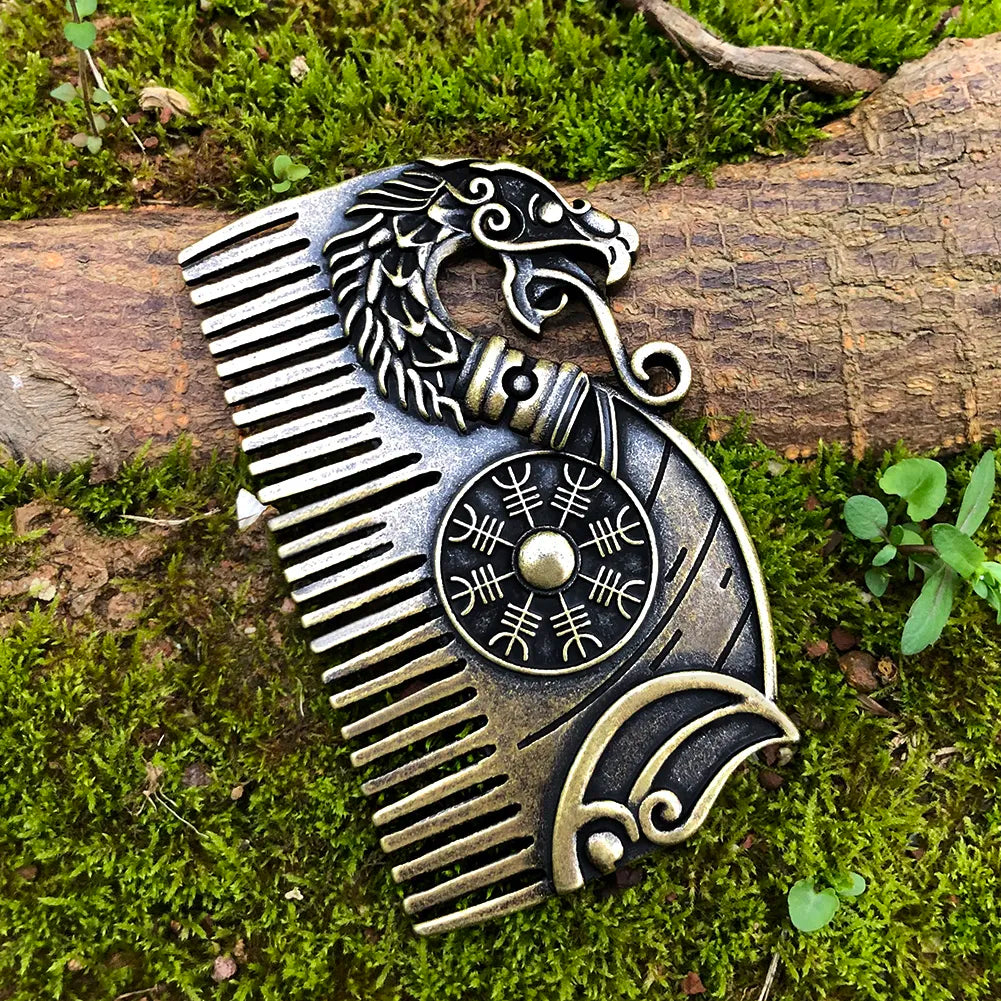 Viking Beard Comb Drakkar with Aegishjalmur Shield Viking Gift For Men