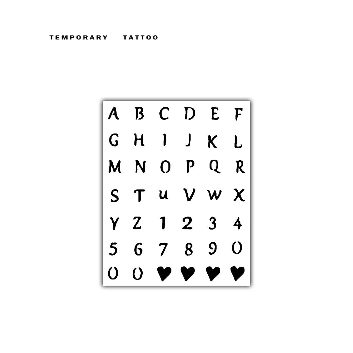 Letters and Numbers Temporary Tattoo