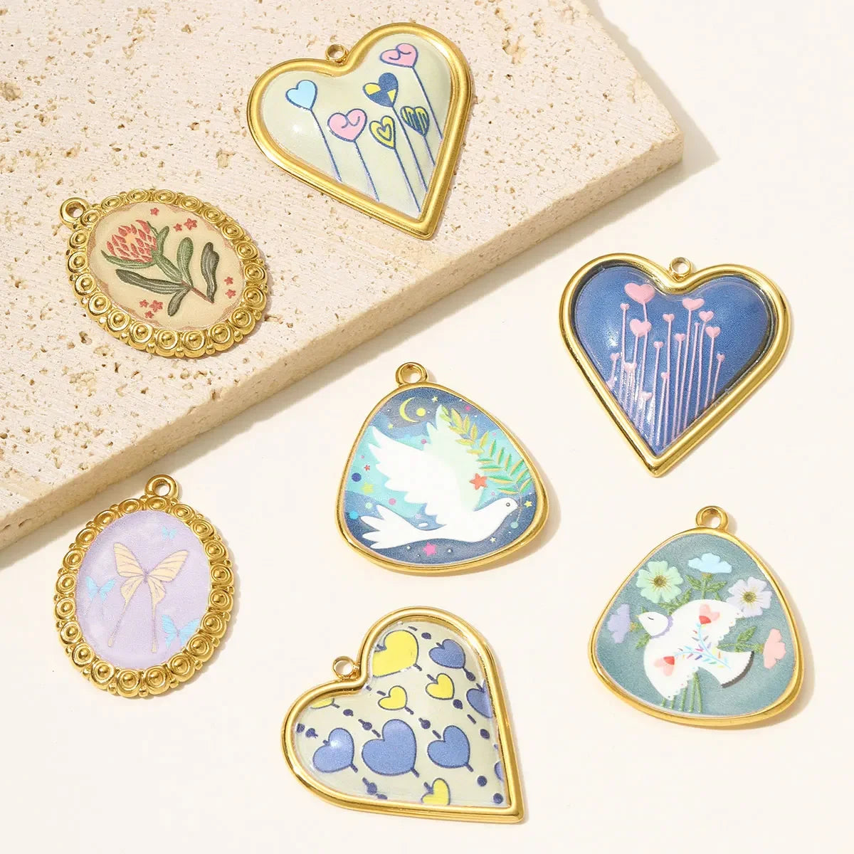 3pcs/Lot Enamel Dove Butterfly DIY Charm Pendants Stainless Steel Jewellery Findings