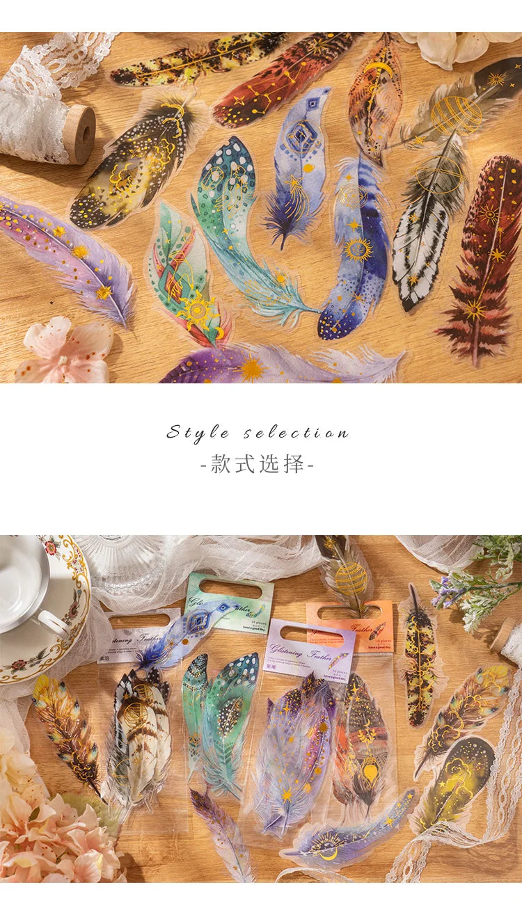 10 pcs/lot Feather Stickers PET Scrapbooking Art Journal DIY Craft Supplies