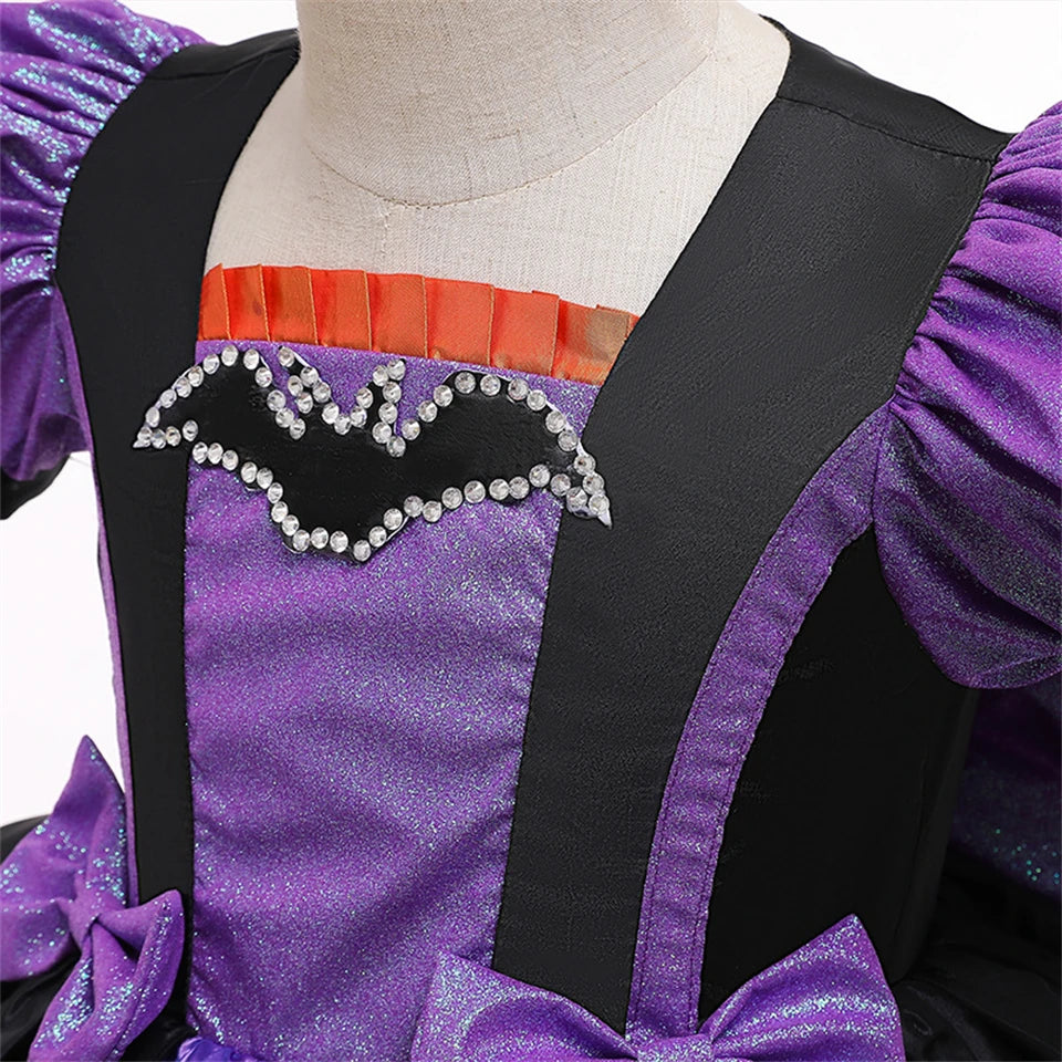 Halloween Bat Cosplay Purple Orange Witch Dress for Girls Children's Costumes