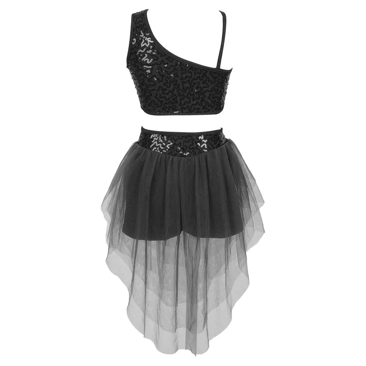 Sequins Ballet Dance Set Girls Crop Top Skirted Shorts Stage Dance Costumes