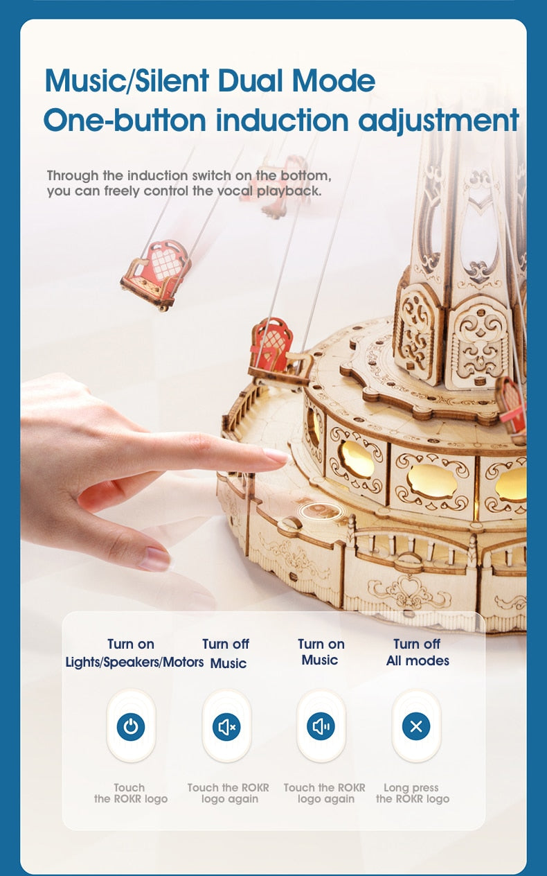 Swing Ride Music Box Amusement Park Series DIY 3D Wooden Model Kit Puzzle