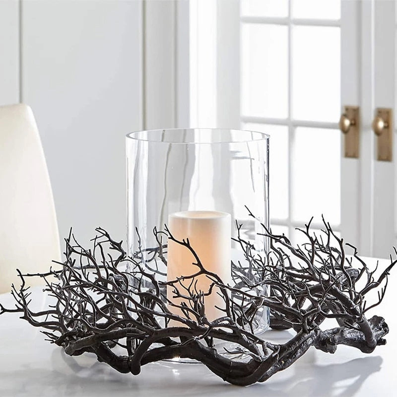Halloween Black Twig Wreath With Red LED Light Front Door Hanging Home Decor