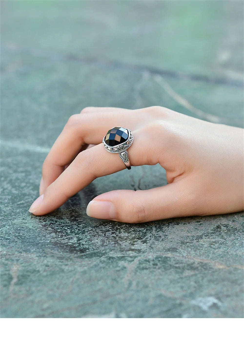 The Night's Court S925 Sterling Silver Ring Ancient Totem Rhombus Agate