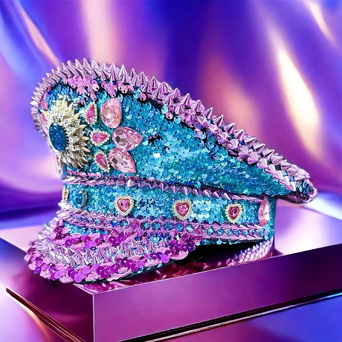 Spectacular Festival Rhinestone Captain Hat Military Cap