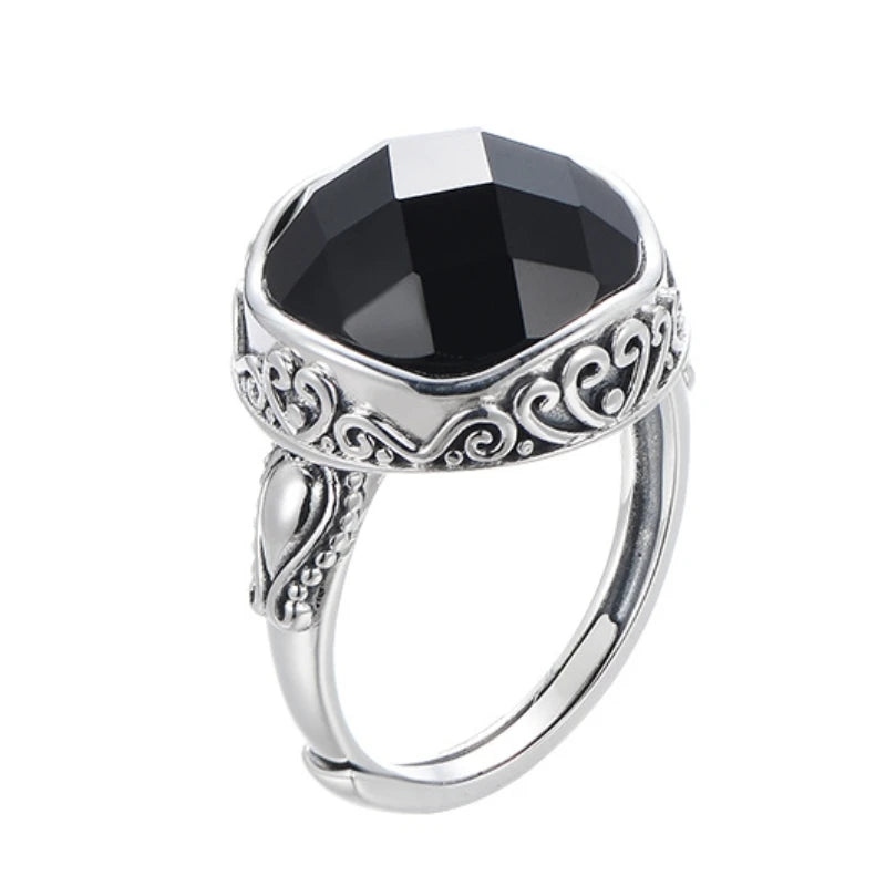The Night's Court S925 Sterling Silver Ring Ancient Totem Rhombus Agate