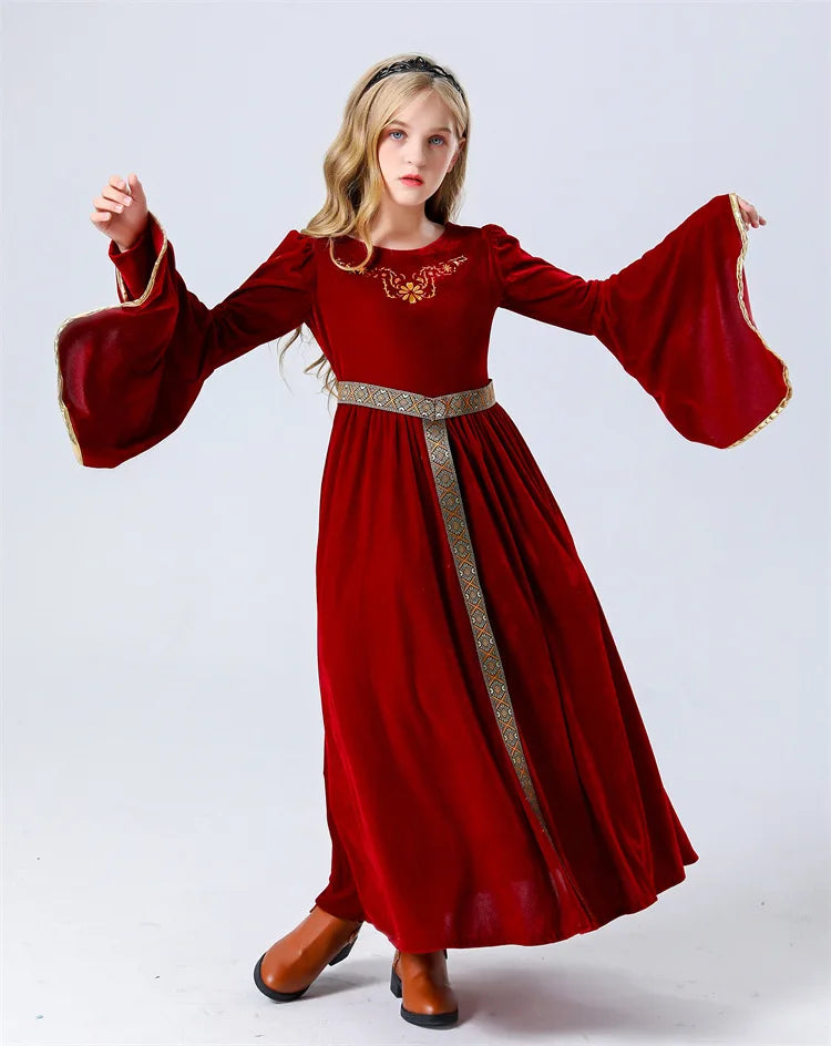 Girls Medieval Court Velvet Gowns Cosplay Costume