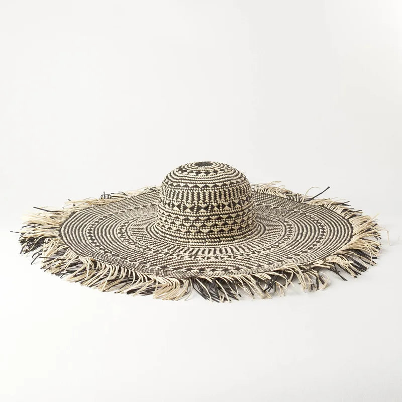 Black and White Large Brim Floppy Straw Summer Hats