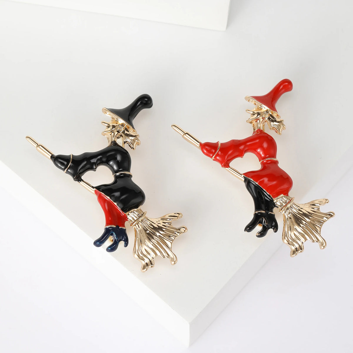 Halloween Flying Broom Witch Hat Brooches