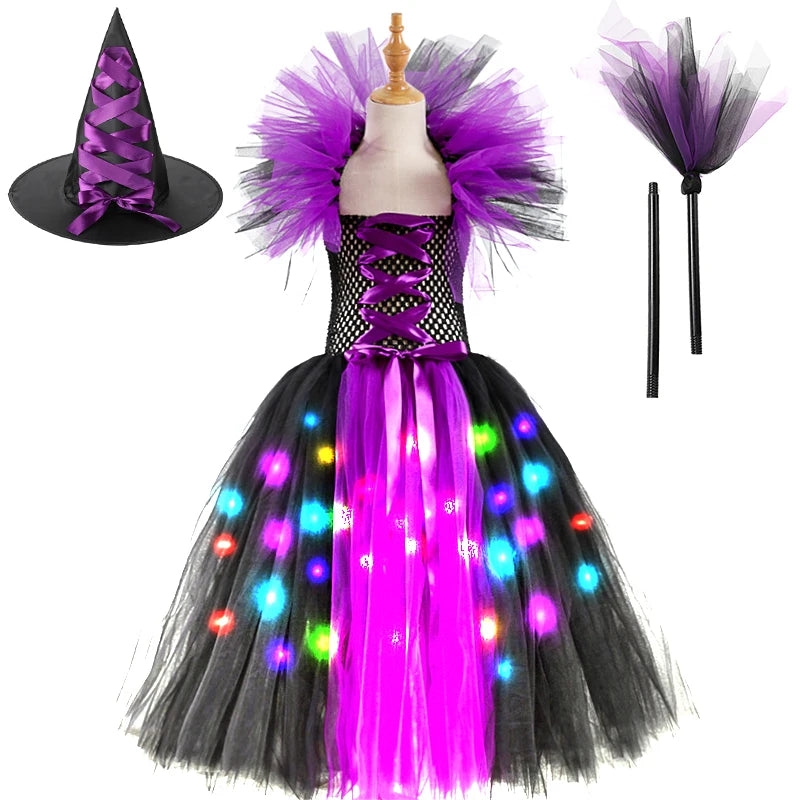 Girls Witch Ghost Vampire Halloween Costume Fluffy Tulle Dress