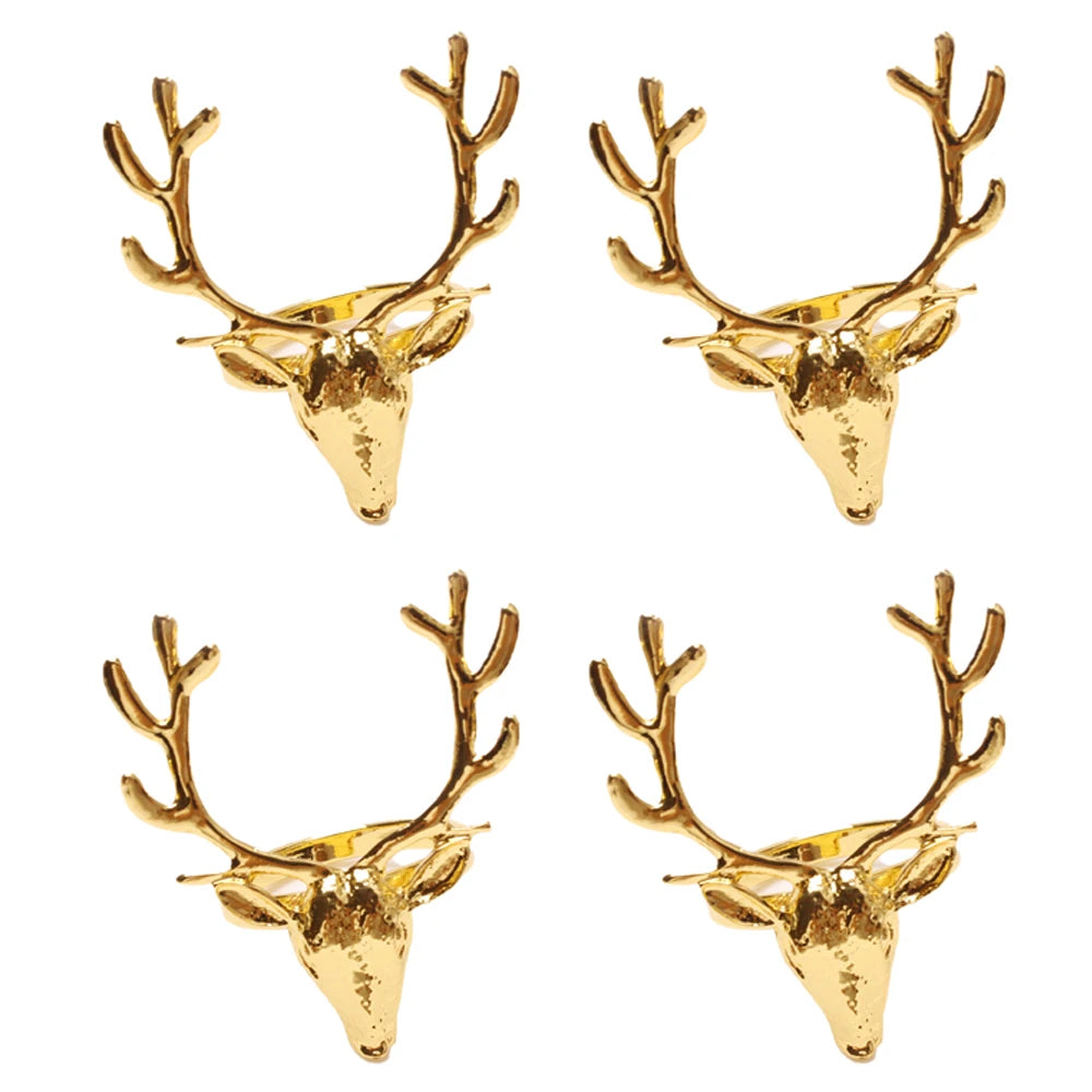 4Pcs Deer Napkin Rings Christmas Elk Head Alloy Xmas Reindeer Dining Table Decor