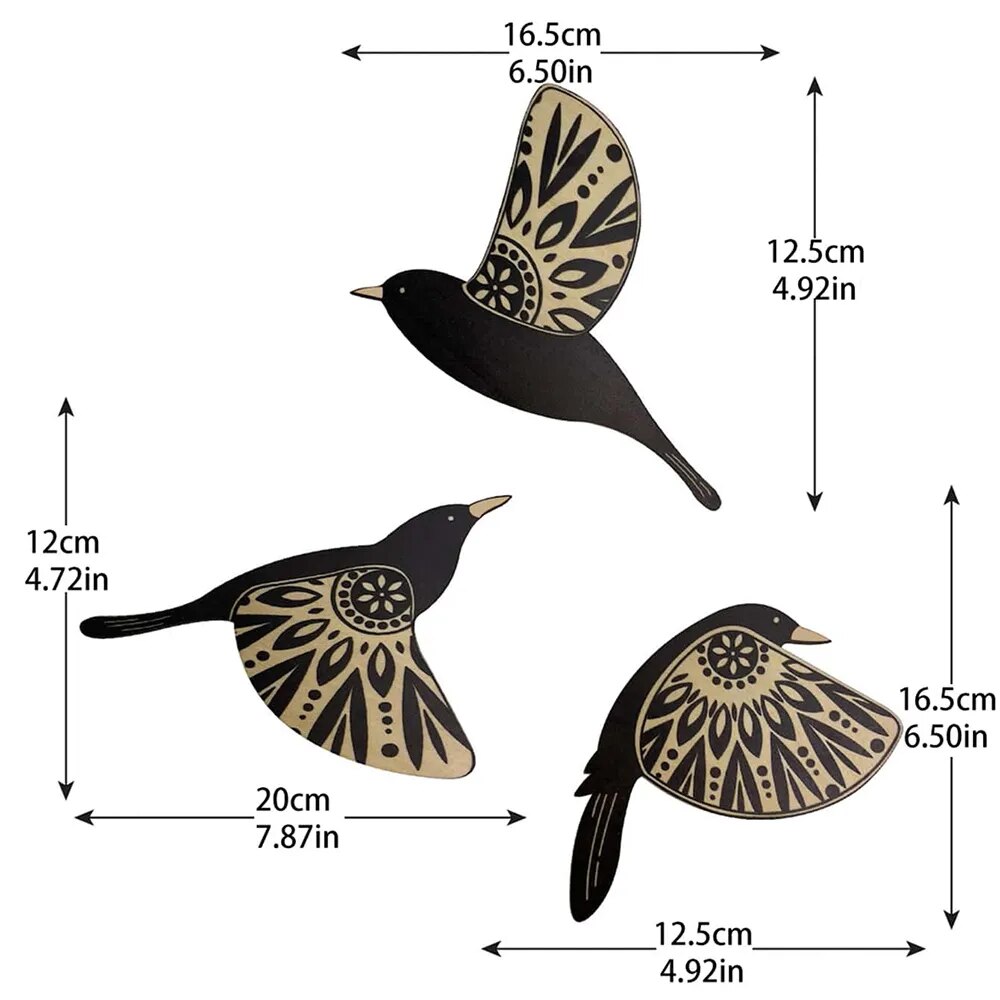 Set of Three Wooden Black Bird Wall Art Decor